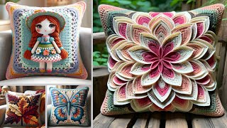 Most Beautiful Crochet knitted cushion designs with wool crochet knitting cushion [upl. by Areis]