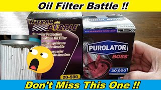 Royal Purple Oil Filter 20500 Cut Open vs Purolator Boss Oil Filter PBL22500 Cut Open [upl. by Toft]