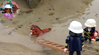 Pferd im Meer versunken  Playmobil Pferde Reiterhof Bauernhof Pferdehof Film Feuerwehr Einsatz 4K [upl. by Wershba]