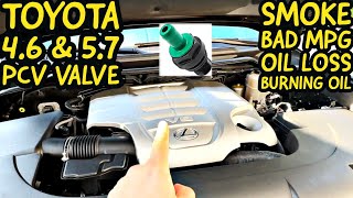 Toyota V8 PCV Valve Replacement  LX570 Tundra Land Cruiser Sequoia Poor MPG Smoke at startup [upl. by Rhpotsirhc363]