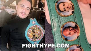 GEORGE KAMBOSOS JR GETS HIS BRAND NEW WBC BELT WITH FACE NEXT TO FLOYD MAYWEATHER [upl. by Plath662]