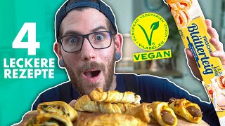 4 VEGANE REZEPTE MIT BLÄTTERTEIG  Nutella Würstchen und mehr [upl. by Gareri]