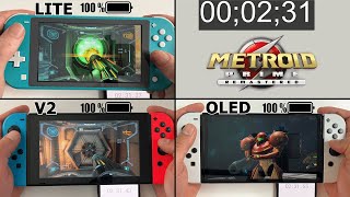 Battery Life of Metroid Prime Remastered  Nintendo Switch LITE vs Standard vs OLED [upl. by Gosselin]