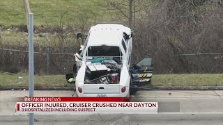 Chase with gunfire in Dayton ends with truck crushing police cruiser [upl. by Lartnom353]