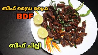 Beef Dry Fry  Kerala Style  BDF Recipe Malayalam  ബീഫ് ഡ്രൈ ഫ്രൈ  Beef Chilli  ബീഫ് ചില്ലി [upl. by Swehttam455]