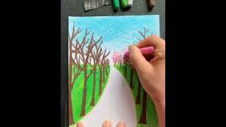 Wax colour painting scenery Beautiful and easy wax painting 🎨♥️ [upl. by Niboc]