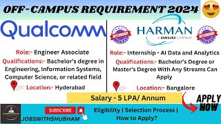 Qualcomm amp Harman Is Hiring😍 Software Engineer Job for Fresher  Salary 5LPA🔥 jobswithshubham [upl. by Anirda887]