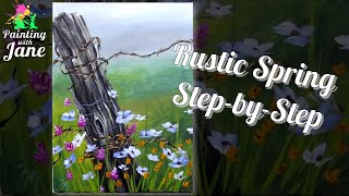 Rustic Spring  Step by Step Acrylic Painting on Canvas for Beginners [upl. by Saylor]