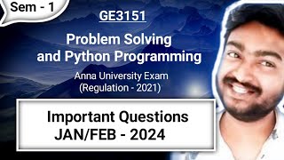 Problem Solving and Python Programming Important questions in Tamil GE3151 JanFeb  2024 Exam [upl. by Ahsam]