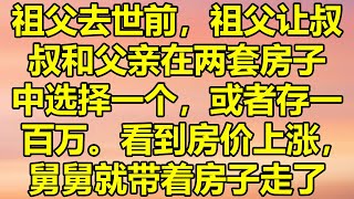 祖父去世前，祖父让叔叔和父亲在两套房子中选择一个，或者存一百万。看到房价上涨，舅舅就带着房子走了。十五年后，我叔叔和我的家人为那所房子发生了争执。 [upl. by Tiff]