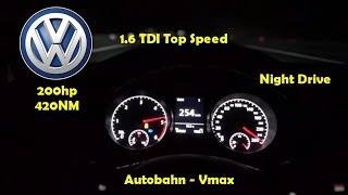 VW Golf 7  16 TDI 254 kmh  200hp 420NM  Autobahn  Night Drive  Top Speed  Vmax  GTD1449 [upl. by Enyleuqcaj]