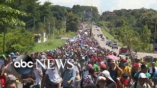 Trump Migrant caravan traveling toward US national emergency [upl. by Akiemat]