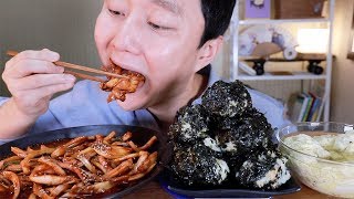 Mukbang 불오징어볶음과 드래곤볼 주먹밥계란찜 리얼사운드 소리 먹방 bd Stirfried SquidampRice balls Eating Sounds イカ炒め ASMR [upl. by Alikam469]