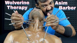 Asim Barber Wolverine Therapy  Asim Barber Chopstick Massage ASMR With Hair Crack and Neck Crack [upl. by Hanfurd]