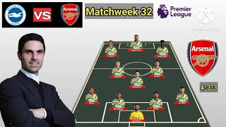 Brighton vs Arsenal  Potential Line Up Arsenal Matchweek 32 Premier League Season 20232024 [upl. by Laks]