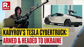 Ramzan Kadyrov Flaunts Tesla Cybertruck with Machine Gun Claims Gift from Elon Musk for Ukraine War [upl. by Anomor]