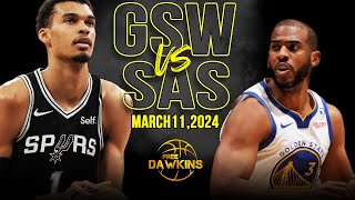 Golden State Warriors vs San Antonio Spurs Full Game Highlights  March 11 2024  FreeDawkins [upl. by Leonidas426]