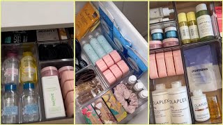 aesthetic bathroom organization pt 01🛀  cleaning refilling and restocking  tiktok compilation✨ [upl. by Rogers]