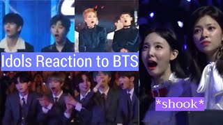 Idols Reaction to BTS TWICE EXO TXT IU [upl. by Hewett]