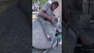 Grain chiseling process of landscape stone cylinder [upl. by Carhart]