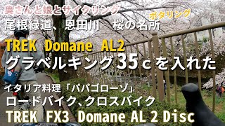 トレックドマーネAL2にグラベルキング35c 尾根緑道の桜、イタリア料理パパゴローゾ 恩田川の桜の名所 ポタリング [upl. by Ariayek]