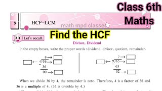 Chapter 9 HCF  LCM  How to Find the HCF  Class 6th Maths  Std 6th maths [upl. by Neale]