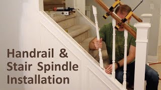 How to Install Handrail and Stair Spindles Staircase Renovation Ep 4  Finish Carpentry [upl. by Nhguavaj]