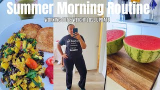 SUMMER HEALTHY MORNING ROUTINE workout juicing what I eat for breakfast  weight loss update [upl. by Gregrory]