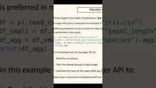What is Lazy vs Eager api in Polars polars python datascience [upl. by Bergstein]