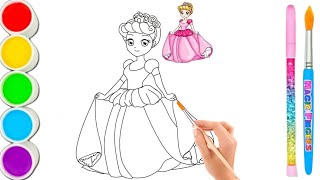 Coloring with Sticker Book Dress Up Disney Princess ArielSnow WhiteBelleCinderella [upl. by Downe]