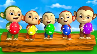 Five Little Monkeys  Suprise Eggs Animal Song  RoyalCoco Nursery Rhymes amp Kids Songs [upl. by Hanala]