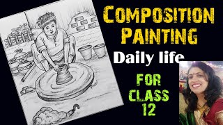 Composition painting  Composition painting for class 12  Composition drawing drawing78 [upl. by Brant529]