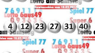 Lotto Ziehung am Samstag  Lottozahlen vom 18032017 [upl. by Suidualc]