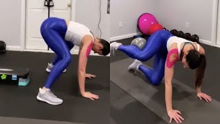 Blue Super Shiny Spandex Leggings With White Sneakers Core Workout [upl. by Avla]