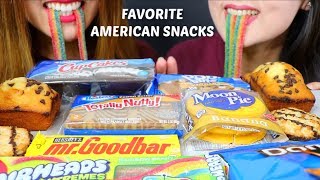 ASMR EATING OUR FAVORITE AMERICAN SNACKS PART 2 미국 과자 리얼사운드 먹방  KimampLiz ASMR [upl. by Aerdnwahs]