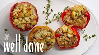 How To Make French Onion Stuffed Bell Peppers  Recipes  Well Done [upl. by Cammie]