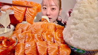 ASMR Salmon Sashimi【Mukbang Eating Sounds】【English subtitles】 [upl. by Cadmann]