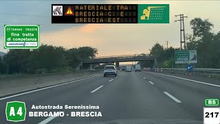 A4  Autostrada Serenissima  tratto BERGAMO  BRESCIA [upl. by Ullyot]