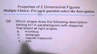 Diagonals bisect at Right Angle Understand Quadrilaterals Q8 [upl. by Olympie]