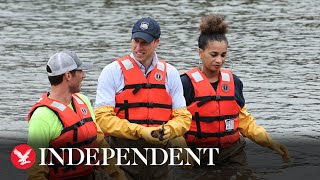 Prince William wades into New York river to lend hand to unique oyster reef project [upl. by Loleta]