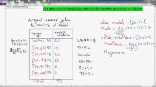 Secondaire 3 Québec Statistique  78 moyenne médiane et mode de données groupées en classes [upl. by Aed592]