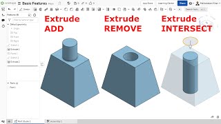 Onshape Tutorial Extrude New Add Remove and Intersect [upl. by Jarrell]