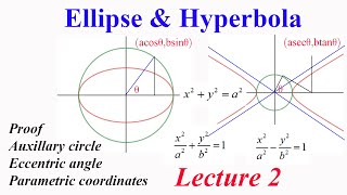 Ellipse amp Hyperbola L2 Proving Standard equation Auxillary circle Eccentric angle amp Parametric co [upl. by Ayrad921]