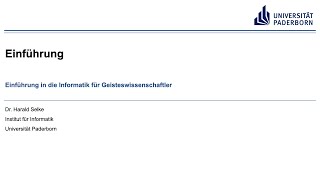 Einführung in die Informatik für Geisteswissenschaftler Einführung und Überblick [upl. by Lila]