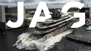 JAG  Awesome Slipway Launch of New Superyacht [upl. by Atikram]