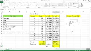 Tutorial EXCEL HITUNG MANUAL STANDAR DEVIASI VARIANCE RANGE DAN RATARATA [upl. by Arriaet296]