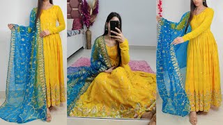 Party wear pleated frock cutting amp stitching haldi function dress cutting and stitching  longfrock [upl. by Yleen]