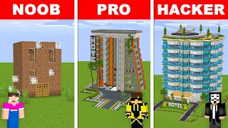 Minecraft HOTEL HOUSE BUILD CHALLENGE NOOB vs PRO vs HACKER [upl. by Yraeht]