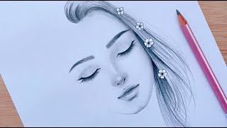 Easy Pencil sketch  How to draw A Girl face with eyes closed  step by step  Drawing Tutorial [upl. by Irot]