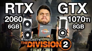 RTX 2060 vs GTX 1070 Ti 6GB vs 8GB em THE DIVISION 2 DX 11 e DX 12 com Ryzen 5 2600 no ULTRA [upl. by Ophelie]